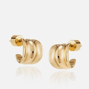 Jenny Bird huggie high gloss 14 K gold dipped brass plated earrings.